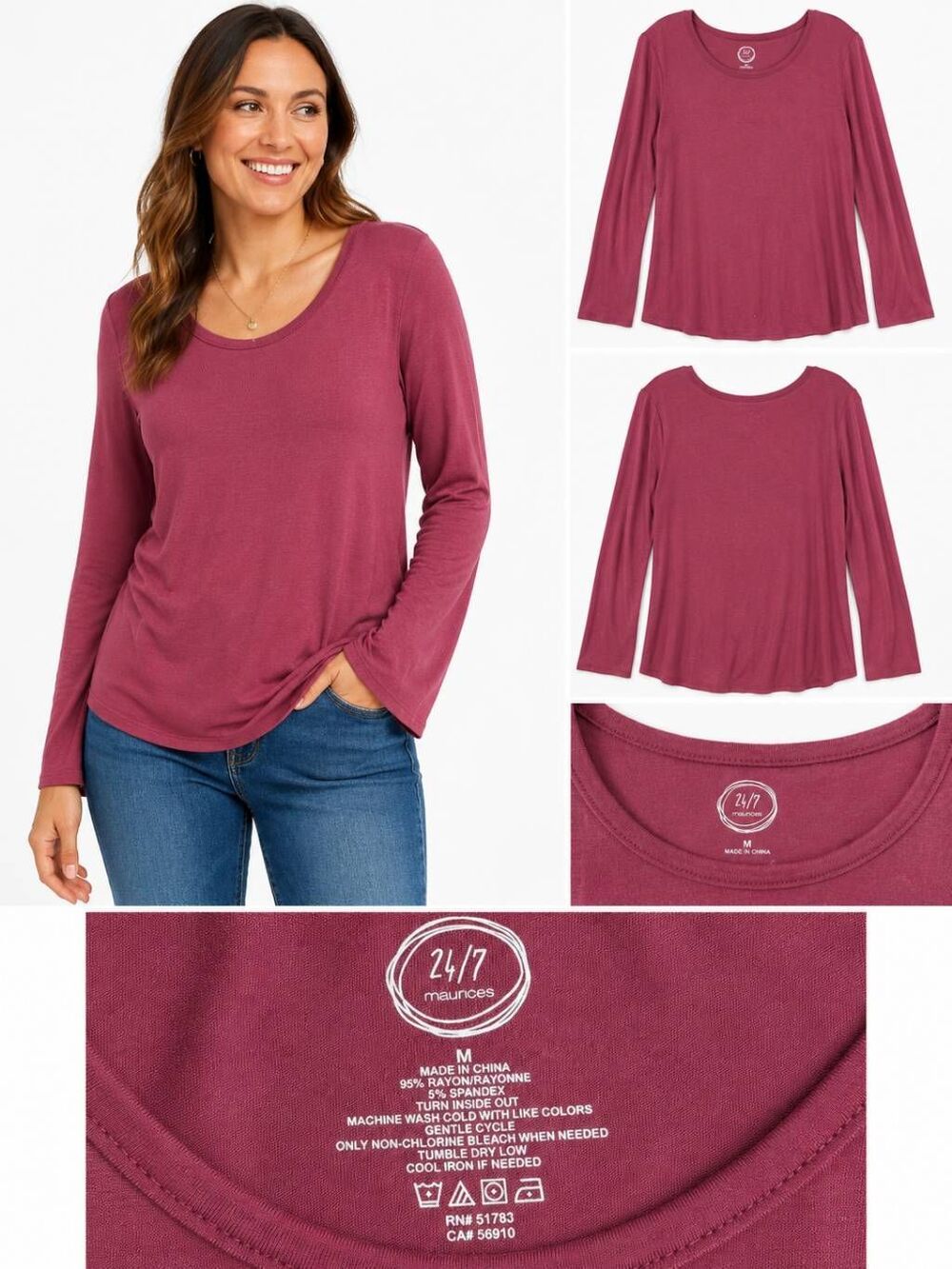 Maurices 24/7 M Burgundy Long Sleeve Stretch Tee